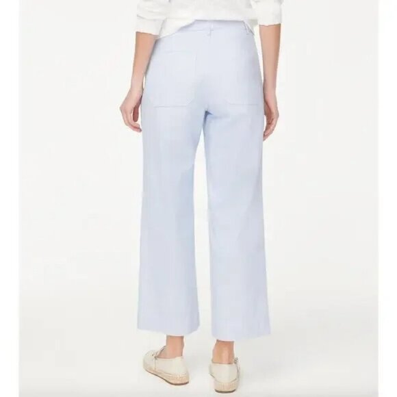 J. Crew Plus Striped High Rise Wide Leg Cropped Pants Blue White Size 33 NWT - Picture 2 of 10